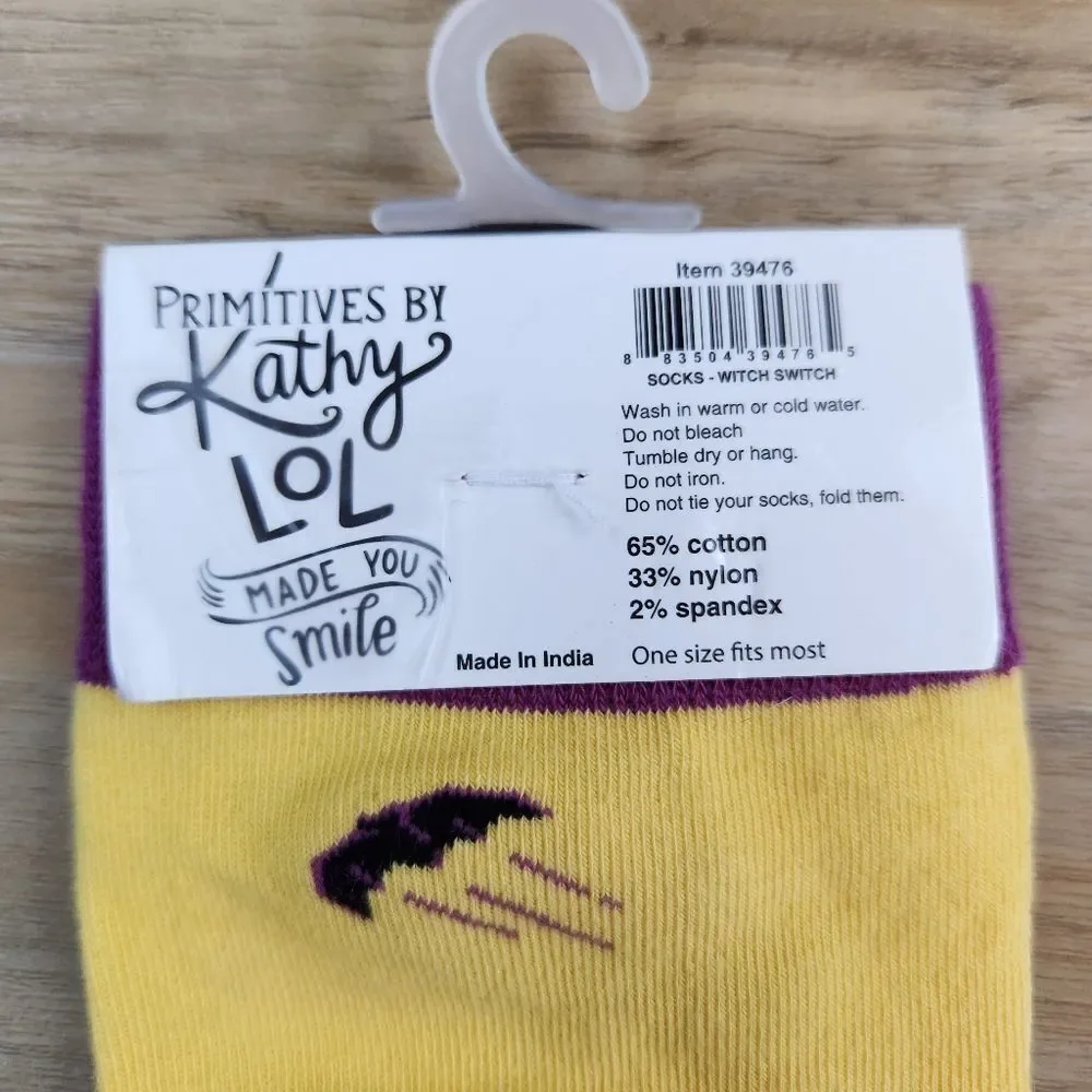 🩵NWT Yellow & Purple Don't Make Me Flip My Witch Switch Socks